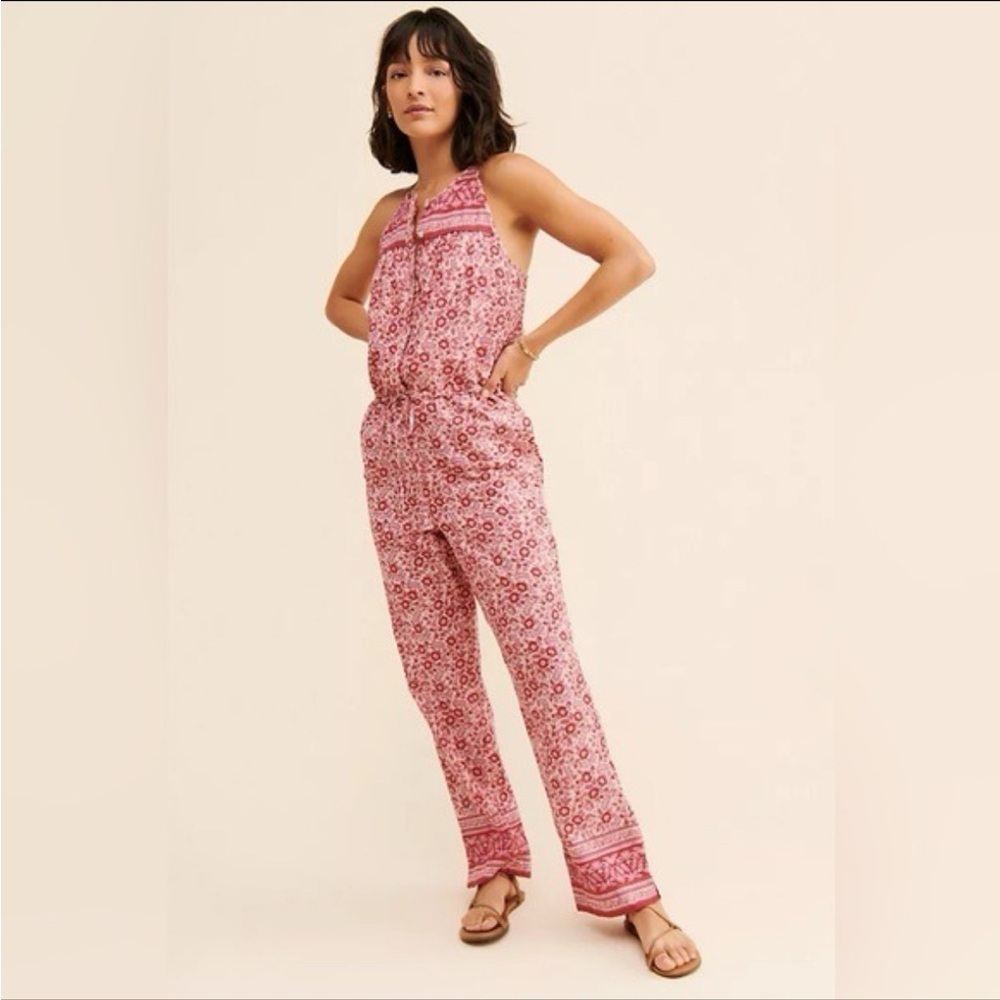 Faherty Adella Boho Red Floral Jumpsuit